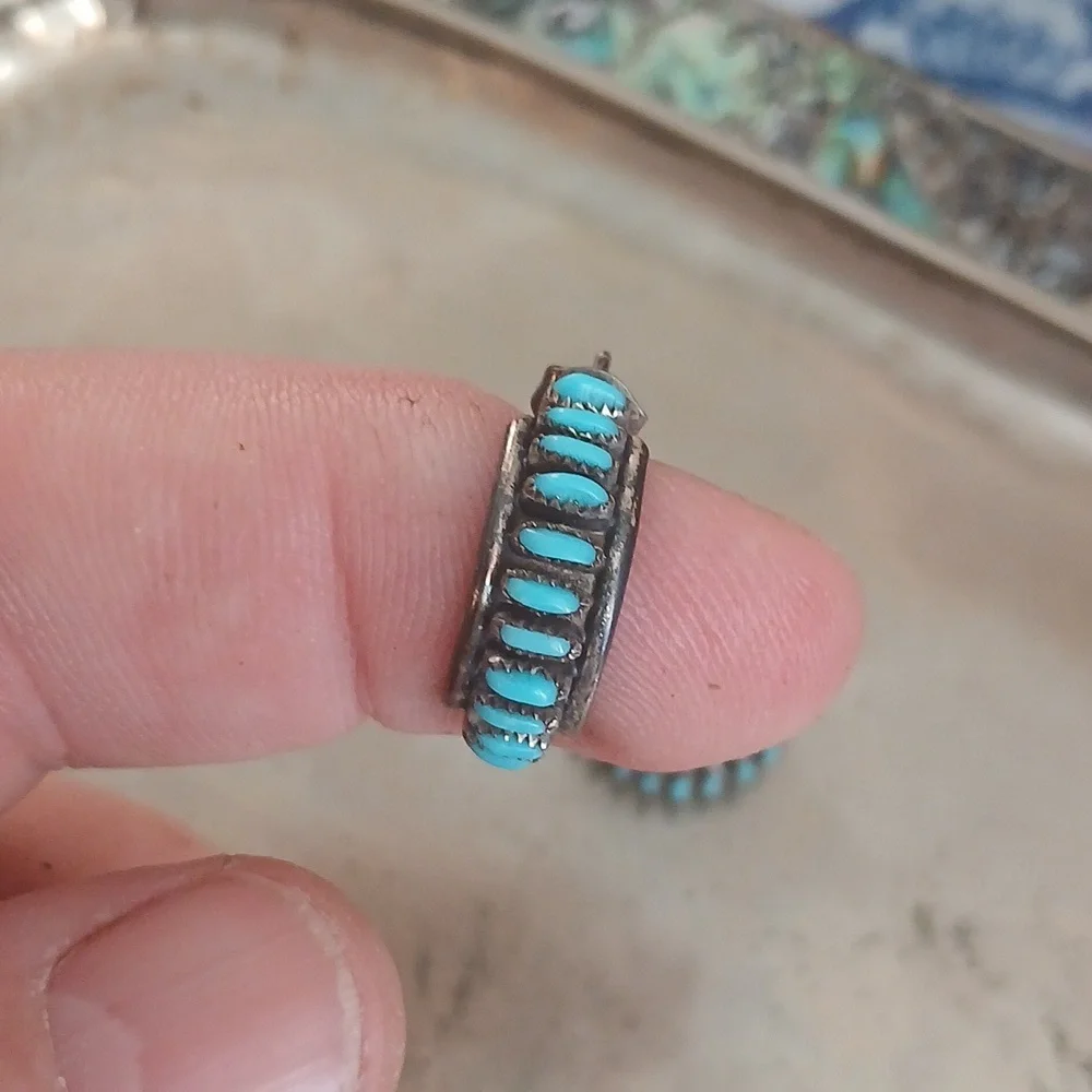 Zuni Sterling Turquoise 1/2 Hoop Earrings - Picture 3 of 3
